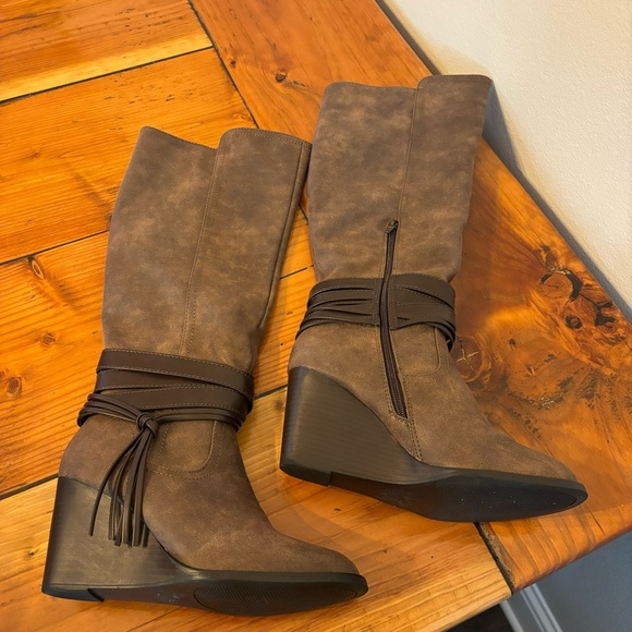 Y2K Rampage Sophie Boots Wedges Knee High Tall Sz 8 Fall Winter Womens - Picture 8 of 9